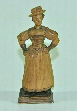 Vintage Carved Wood Figure 5 5/8” Lady Early 1900 
