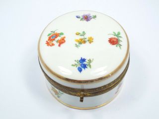 Vintage Germany Porcelain Painted Floral Vanity Powder Dresser Box,  With Mirror