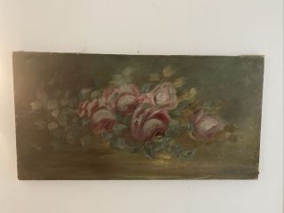 Antique Oil Painting Pink Roses - Lovely Vintage