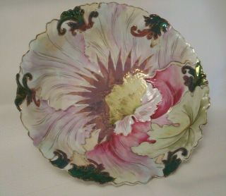 Large Antique German Hand Painted Bowl Pinks Purples Green White