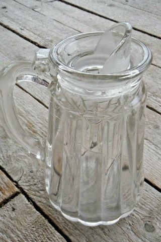 Antique Vintage Heavy Hand - Blown Clear Glass Syrup Pitcher 6 1/2 " H - Euc Unique