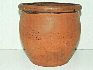 Antique / Primitive Redware Garden Flower Pot Glazed Inside,  6 " Tall,