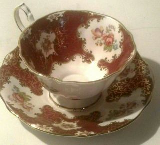 Lady Eleanor Queen Anne Tea Cup And Saucer From England Vintage Roses Red Print