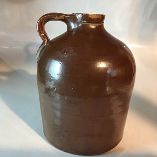 Antique Brown Glaze Stoneware Crock Jug Whiskey Moonshine W/handle
