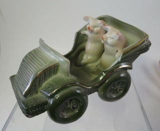 Antique Pink Pigs German Fairing Porcelain Figurine Of Two Pigs In A Car As Foun