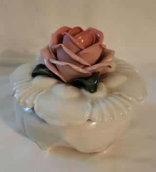 Antique Karl Ens Porcelain Trinket Box With Pink Rose.