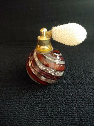 Vintage Blown Glass Perfume Bottle W Atomizer Brass Red & White Color