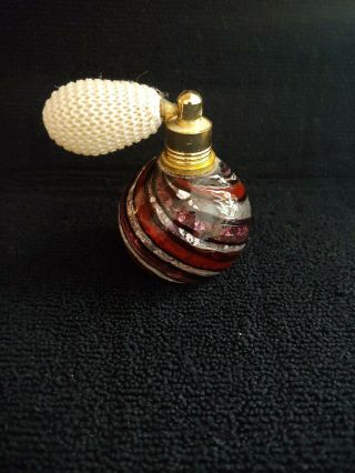 Vintage blown glass PERFUME bottle w ATOMIZER brass Red & White color 2