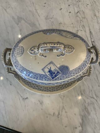 Antique Tureen Delft Blue Avona Serving Bowl Ware
