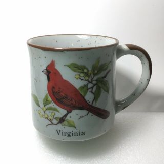 Norcrest Speckled Stoneware Virginia Mug Red Cardinal State Bird Coffee Tea Cup
