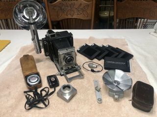 Vintage Busch Pressman Model C 2x3 Folding Camera With Accessories,  Very Good