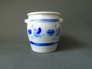 Antique Salt - Glazed Stoneware 4.  25 " 2 - Handled Crock Pot