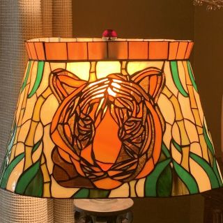 Tiffany Style Stained Glass Lampshade Tiger Large 9 - 1/4” Tall Vintage