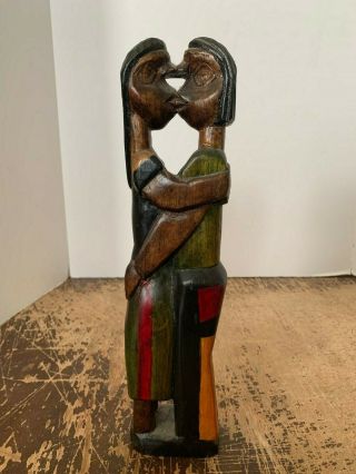 Vintage Hand Carved Wood Man And Woman Lover Statue