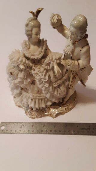 Vintage Dresden,  Porcelain Lace Couple,  Man Woman Courting,  Germany