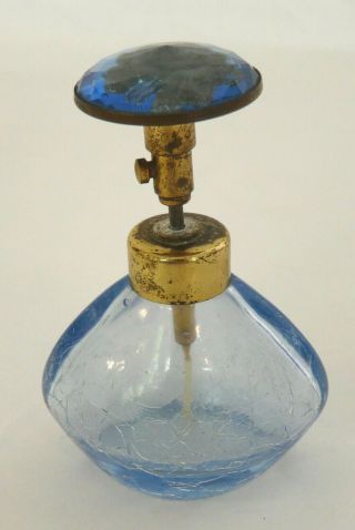 Vintage Crackle Glass Perfume Bottle Golden Spray Pump W/rose
