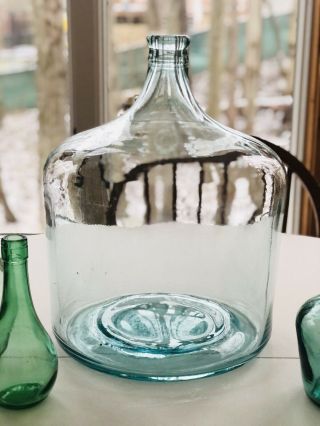Antique Vintage Carboy Green Blue 5 Gallon Glass Wine Bottle Jug Demijohn