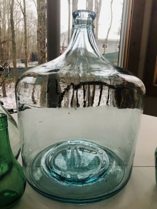 Antique Vintage Carboy Green Blue 5 Gallon Glass Wine Bottle Jug DemiJohn 2