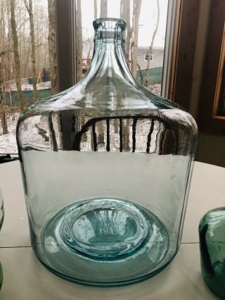 Antique Vintage Carboy Green Blue 5 Gallon Glass Wine Bottle Jug DemiJohn 3