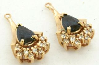 Vintage 14k Yg 1.  18ct Diamond & Blue Sapphire Dangle Earring Enhancers