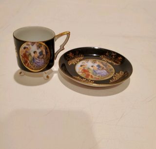 Vintage Royal Halsey Very Fine China Black 3 Footed Tea Cup & Saucer 2