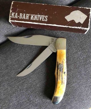 Vintage Kabar 1977 Stag Dog Head Folding Hunter Knife Nib