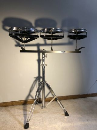 Vtg Set Of 3 Remo Roto Tom Drums Weatherking With Mounting Bar 10,  8,  6 Inches