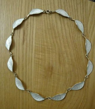 Vintage David Andersen Sterling Silver White Enamel Leaves Necklace Norway