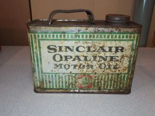 Vintage Antique Sinclair Opaline Heavy Motor Oil Can 1/2 Gallon Square " Rare "