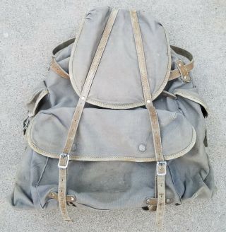 Vintage Bergans Of Norway Canvas Leather Backpack Rucksack