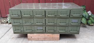 Vintage Equipto Usa 18 Drawer Metal Parts Cabinet - 17 " Deep Drawers 8540 Ee