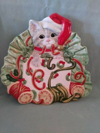 Fitz And Floyd Essentials Hand Crafted Christmas Kitty Kringle Cookie Plate