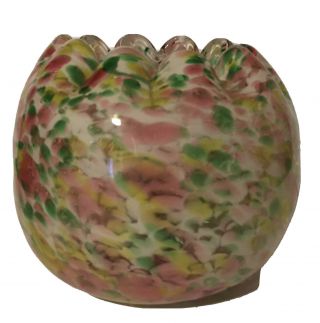 Vintage Blown Art Glass Rose Bowl Vase Confetti Pink Green 4”