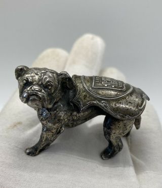 Old Yale University Bulldog Paper Weight W/ Shield Silver Plate Figure Vintage