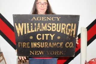 Vintage C.  1900 Williamsburgh City Fire Insurance York Gas Oil 24 " Metal Sign