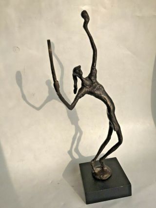 Vtg Mcm Metal Tennis Player Figure Abstract Brutalist Statue Sculpture Bronze ?