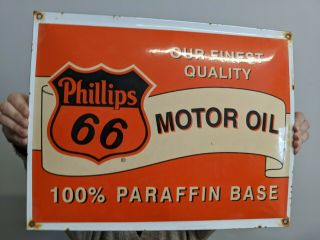 Vintage Old Large Phillips 66 Motor Oil & Gasoline Porcelain Gas Pump Sign Gas
