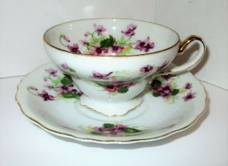 Vintage Saji Tea Cup And Saucer Floral Violet Violas Made In Occupied Japan