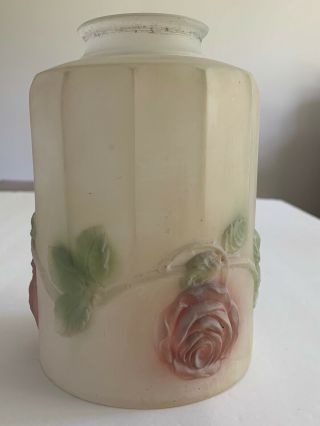 Antique Puffy Lampshade Reverse Painted Red Roses Frosted Glass