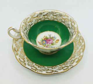 Vintage Eb Foley 1850 Bone China Tea Cup Saucer England Gold Gilt Floral Green