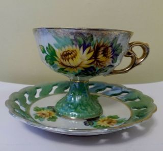 Vintage Porcelain Cup & Saucer Set - Yellow Flowers