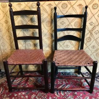 Pair Early 19th Century England Ladder Back Side Chairs With Splint Seats