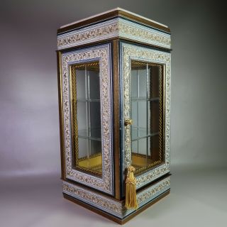 Horchow Italy Curio Display Case Cabinet Vitrine Glass Marble Carved Gold Wood