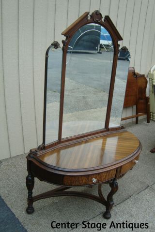 57560 Jacobean Burled Walnut Antique Vanity Desk With Mirror