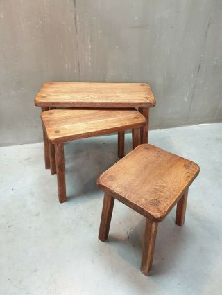 Set Of 3 Vintage Oak Nesting Side Tables 1950 