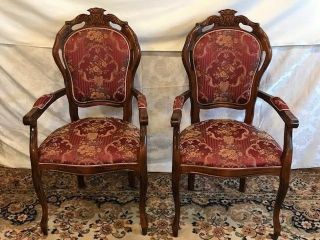 Pair Antique French Country Louis Xv Upholstered Chairs