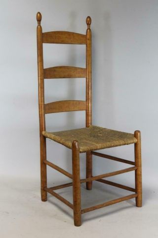 A Great 19th C Enfield Ct Shaker 3 Slat Side Chair With Its Rush Seat
