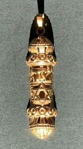 Vintage Mezuzah 14k Gold Star Of David Charm Pendant With Torah Inside