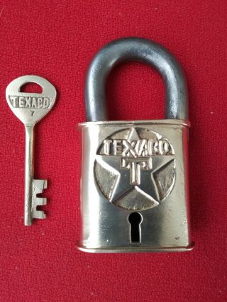 Rare Vintage Brass Texaco Gas Station Paddle Lock & Skeleton Key,  Visible Pump
