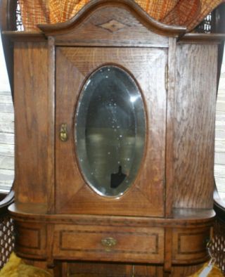 Antique Wood Medicine Cabinet/apothecary W/oval Mirror,  Shelves